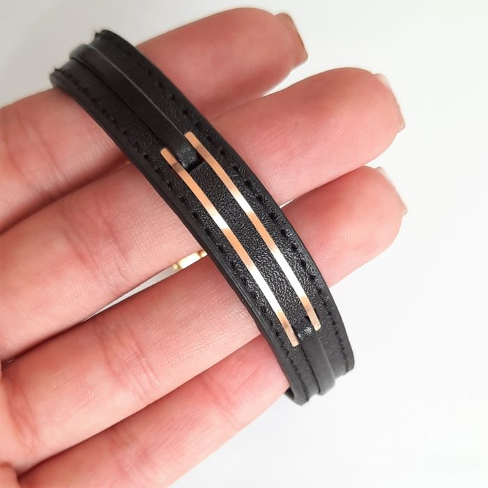 دستبند چرم و طلا کد 223 - Image 2