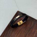 دستبند چرم و طلا کد 2057