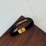 دستبند چرم و طلا کد 3046