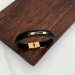 دستبند چرم و طلا کد 2072