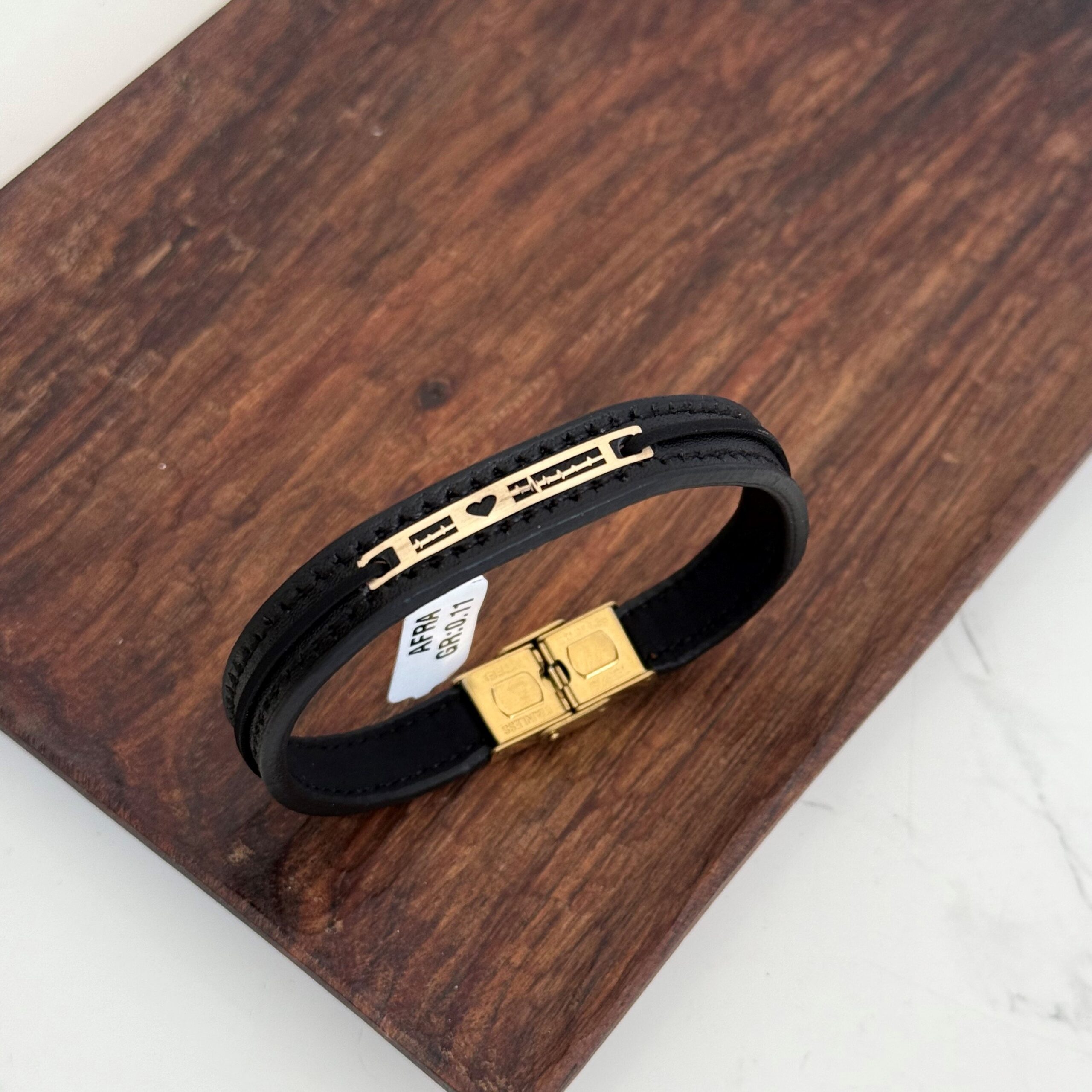 IMG_4238 دستبند چرم و طلا کد 2064 - Image 1