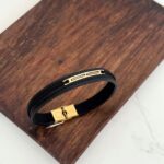 دستبند چرم و طلا کد 2076