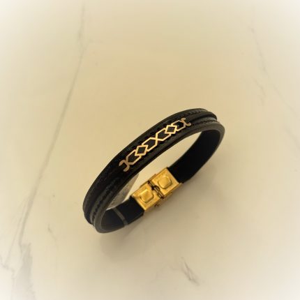 دستبند چرم و طلا کد 3056