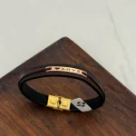 دستبند چرم و طلا کد 216 - Image 2