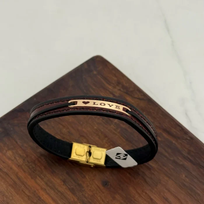 دستبند چرم و طلا کد 216 - Image 2