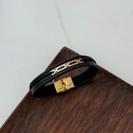 دستبند چرم و طلا کد 225