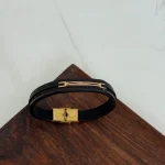 دستبند چرم و طلا کد 3042