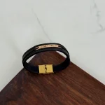 دستبند چرم و طلا کد 3041