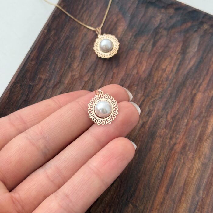 پلاک طلا  گل مرواریدی - Image 2