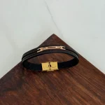دستبند چرم و طلا کد 2065