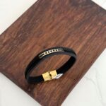 دستبند چرم و طلا کد 2071