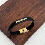 دستبند چرم و طلا کد 2077
