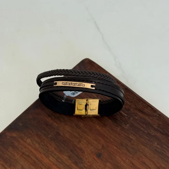 دستبند چرم و طلا کد 2077 - Image 2