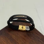 دستبند چرم و طلا کد 2071 - Image 2