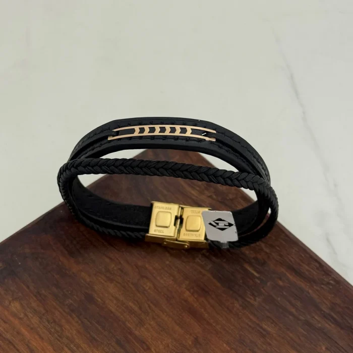 دستبند چرم و طلا کد 2071 - Image 2