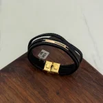 دستبند چرم و طلا کد 3045 - Image 2