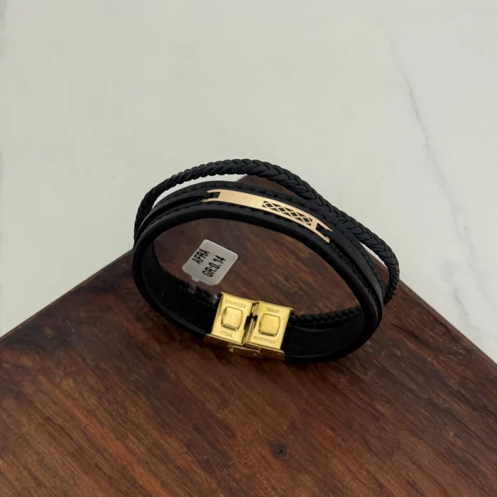 دستبند چرم و طلا کد 3045 - Image 2
