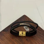 دستبند چرم و طلا کد 2075