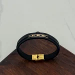 دستبند چرم و طلا کد 2073