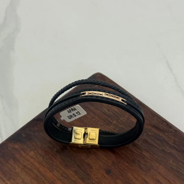 دستبند چرم و طلا کد 3047 - Image 2