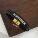 دستبند چرم و طلا کد 4017