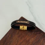دستبند چرم و طلا کد 4014