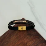 دستبند چرم و طلا کد 4010