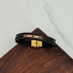 دستبند چرم و طلا  کد 4020