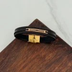دستبند چرم و طلا کد 4026