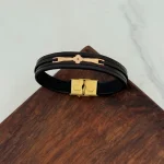 دستبند چرم و طلا کد 4017