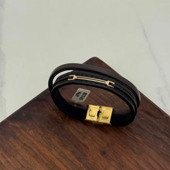 دستبند چرم و طلا کد 4019 - Image 2