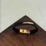 دستبند چرم و طلا کد 4015