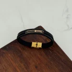دستبند چرم و طلا کد 4044