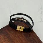 دستبند چرم و طلا کد 4034