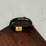 دستبند چرم و طلا کد 4028