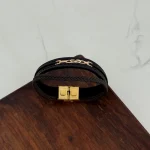 دستبند چرم و طلا کد 4030