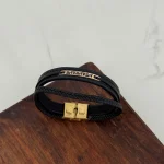 دستبند چرم و طلا کد 4033