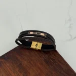 دستبند چرم و طلا کد 4037