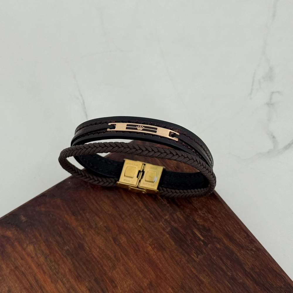 IMG_4210 (Copy) دستبند چرم و طلا کد 4037 - Image 1