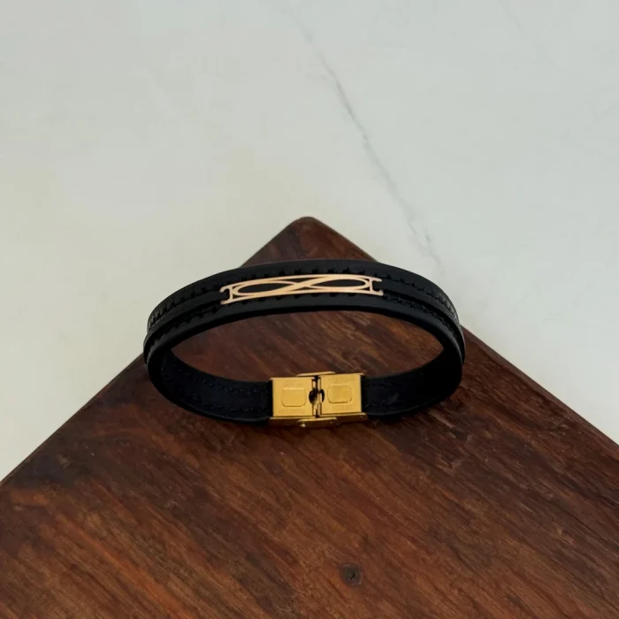 دستبند چرم و طلا کد 4041 - Image 2