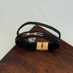 دستبند چرم و طلا کد 4042