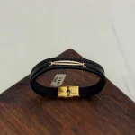 دستبند چرم و طلا کد 4045 - Image 2