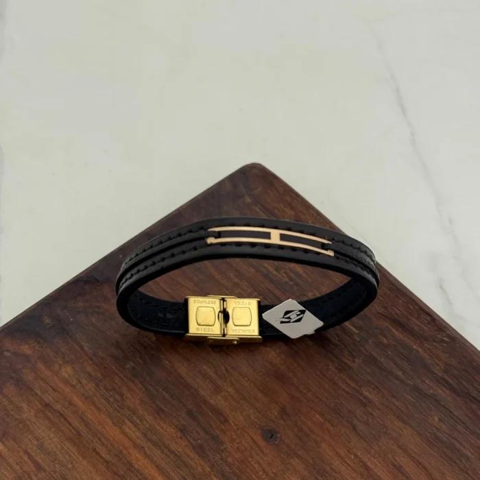 دستبند چرم و طلا کد 4038 - Image 2