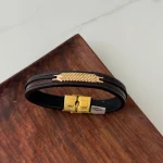 دستبند چرم و طلا کد 8001