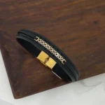 دستبند چرم و طلا کد100