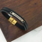 دستبند چرم و طلا کد 5050