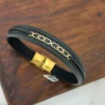 دستبند چرم و طلا کد8020