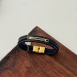 دستبند چرم و طلا کد002